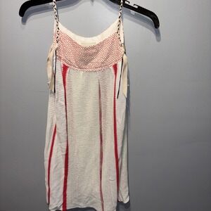 Anthropologie Norsah Knit Tunic/Tank‎ Top Ivory Striped Tassels Boho Chic SzS/M